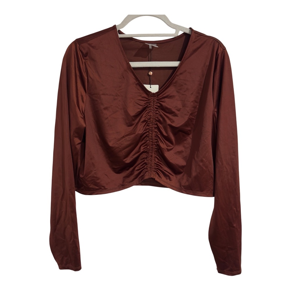 CALIA Womens XXL LS Ruched Rashguard Red Brown Shine WSA34801SSP25 NEW